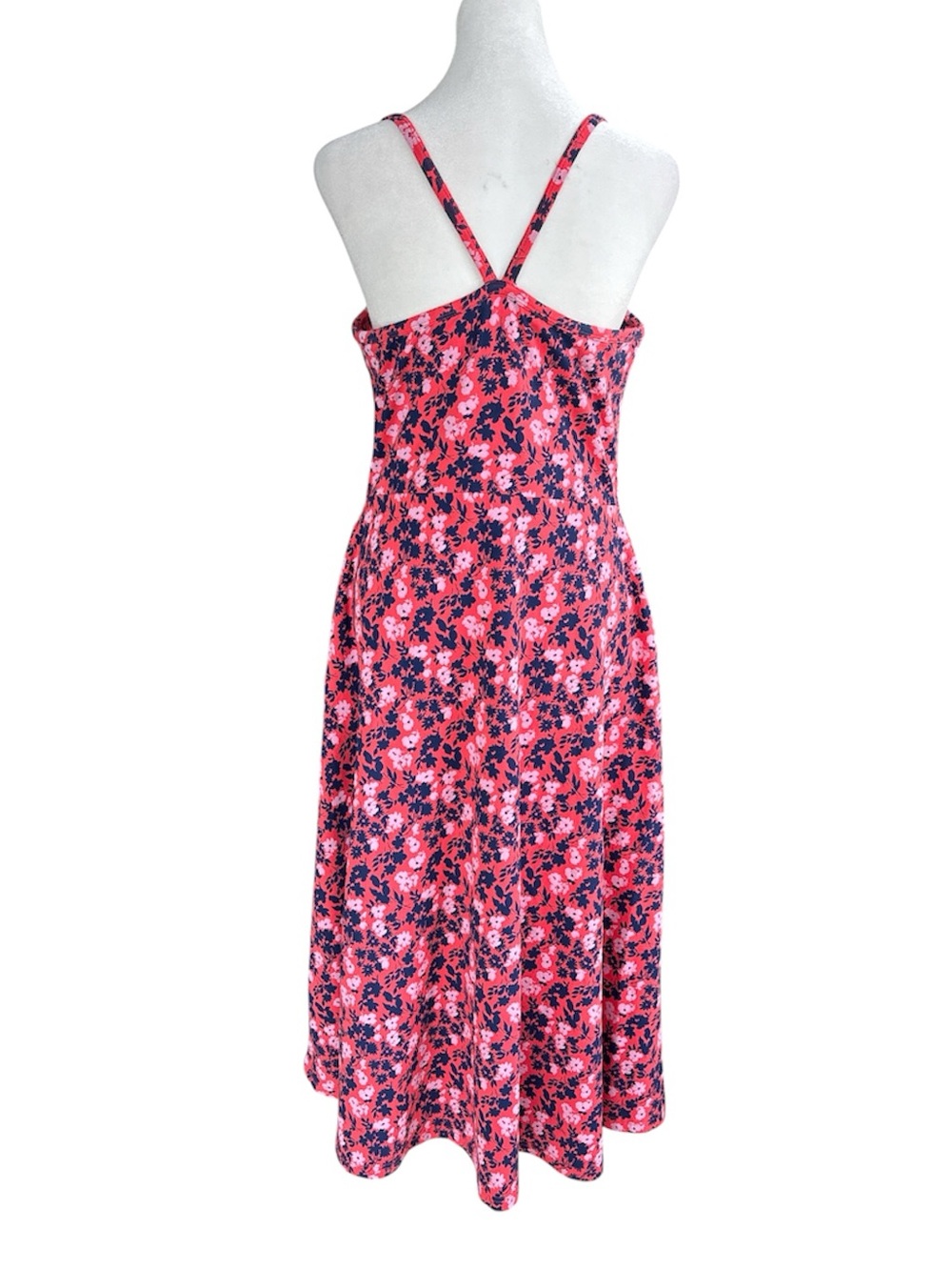 Pact Organic Fit & Flare Midi Dress Pink/Navy L - Picture 3 of 7